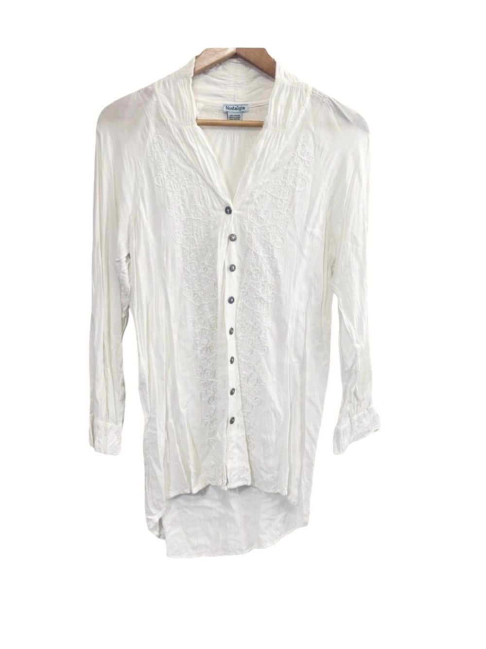 Nostalgia White Asymmetrical Button Down Shirt with Mandarin Collar